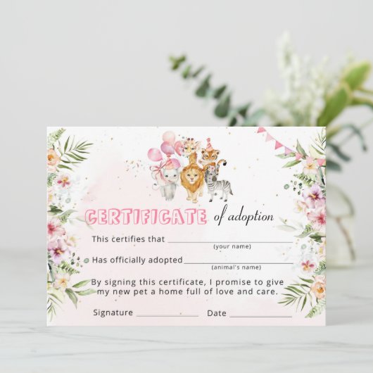 サファリ野生動物養子縁組の証明書 招待状 (スタンド正面)