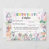 サファリ野生動物養子縁組証明書誕生日 招待状 (正面)