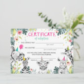 サファリ野生動物養子縁組証明書誕生日 招待状 (スタンド正面)