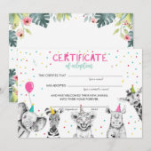 サファリ野生動物養子縁組証明書誕生日 招待状 (正面/裏面)