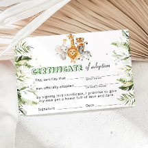 サファリ野生動物養子縁組証明書