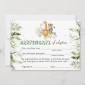 サファリ野生動物養子縁組証明書 招待状 (正面)