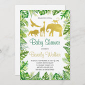 サファリ金ゴールド動物のベビーシャワー 招待状 (正面/裏面)