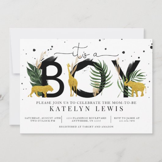 サファリ金ゴールド動物ベビーシャワー招待状 招待状 (正面)