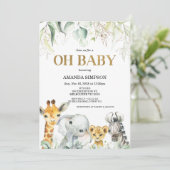 サファリ金ゴールド緑葉ベビーシャワー 招待状 (スタンド正面)