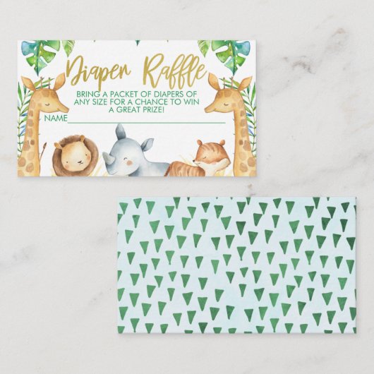サファリ風おむつラッフルベビーシャワーチケット エンクロージャーカード (正面/裏面)