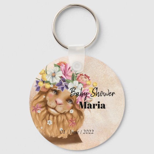 サファリ風の赤ちゃんシャワーの招待金ゴールド キーホルダー (正面)