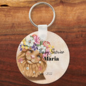 サファリ風の赤ちゃんシャワーの招待金ゴールド キーホルダー (正面)