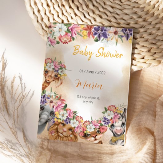 サファリ風の赤ちゃんシャワーの招待金ゴールド サンキューカード