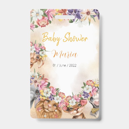 サファリ風の赤ちゃんシャワーの招待金ゴールド バッジ (表面)