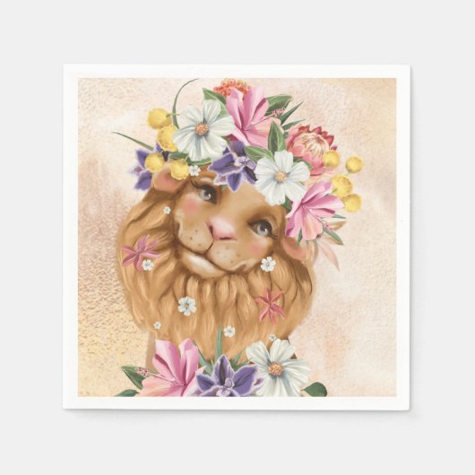 サファリ風の赤ちゃんシャワーピンクと金ゴールド スタンダードカクテルナプキン (正面)