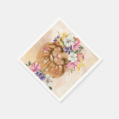 サファリ風の赤ちゃんシャワーピンクと金ゴールド スタンダードカクテルナプキン (角)