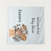 サファリ風の赤ちゃんシャワーブルー タペストリー (正面(横))