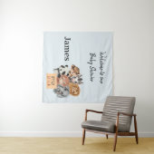 サファリ風の赤ちゃんシャワーブルー タペストリー (インサイチュ(横))