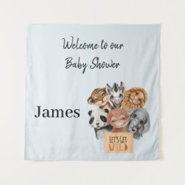 サファリ風の赤ちゃんシャワーブルー タペストリー