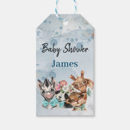 サファリ風の赤ちゃんシャワー招待ブルー ギフトタグ