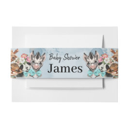 サファリ風の赤ちゃんシャワー招待ブルー 招待状ベリーバンド