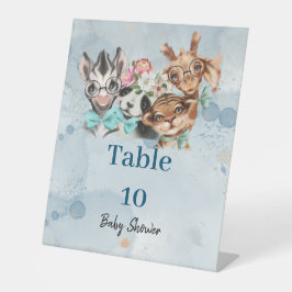 サファリ風の赤ちゃんシャワー青いペデスタルサイン 台座サイン