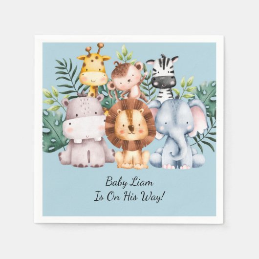 サファリ風ベビーシャワーナプキン スタンダードカクテルナプキン (正面)