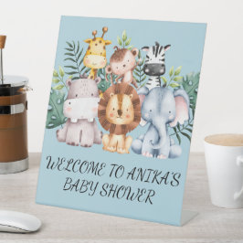 サファリ風ベビーシャワー招待状、ダウンロード可能 台座サイン