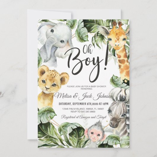 サファリ風ベビーシャワー男の赤ちゃんシャワー 招待状 (正面)