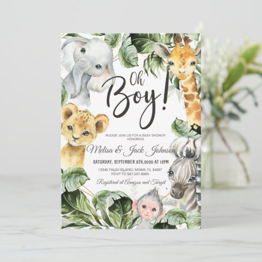 サファリ風ベビーシャワー男の赤ちゃんシャワー 招待状 (スタンド正面)