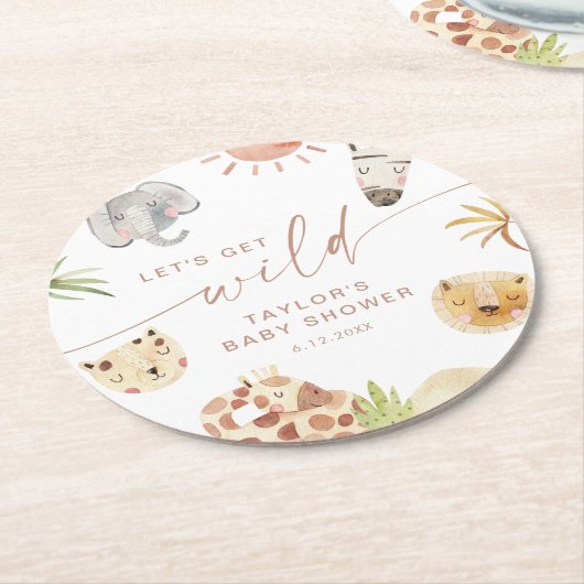 サファリ風ベビーシャワー ラウンドペーパーコースター (アングル)
