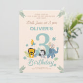 サファリ魅力的ブルーパステルサード誕生日 招待状 (スタンド正面)