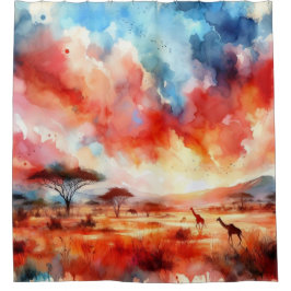 サファリ鮮やかーサンセット シャワーカーテン