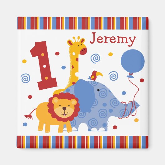 サファリ1歳の誕生日カスタム磁石 マグネット (正面)