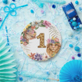 サファリ1st最初のモンキーライオン野生動物の誕生日 ペーパープレート (パーティー)