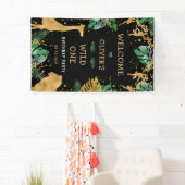 サファリ1st誕生日パーティーグリーン金ゴールドブラックウェルカム 横断幕 (インサイチュ)