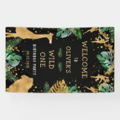 サファリ1st誕生日パーティーグリーン金ゴールドブラックウェルカム 横断幕 (横)