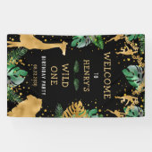 サファリ1st誕生日パーティーグリーン金ゴールドブラックウェルカム 横断幕 (横)