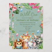 サファリ1thバースデーワイルドワンフローラ子供の誕生日 招待状 (正面/裏面)