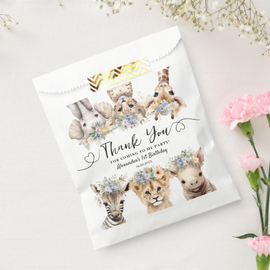 サファリ1th誕生日ジュングル動物の男の子ありがとう フェイバーバッグ (封をした状態)