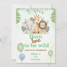 サファリ2歳の誕生日招待状｜Born Two Be Wild