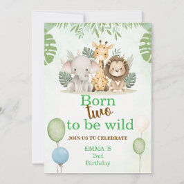 サファリ2歳の誕生日招待状|Born Two Be Wild 招待状