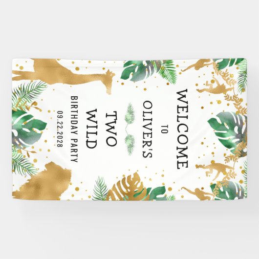 サファリ2nd誕生日パーティーグリーン金ゴールドへようこそ 横断幕 (横)