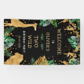 サファリ2nd誕生日パーティーグリーン金ゴールドブラックウェルカム 横断幕 (横)