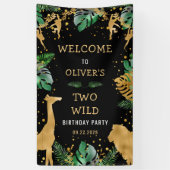 サファリ2nd誕生日パーティーグリーン金ゴールドブラックウェルカム 横断幕 (縦)