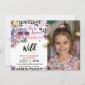 サファリ3rdガールヤングワイルドスリーフォト誕生日 招待状 (正面)