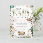 サファリ アニマルズ バーチャル ベイビー シャワー 緑豊かなゴールド 招待状 (スタンド正面)