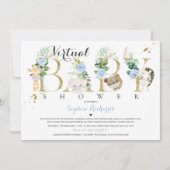 サファリ·アニマルズ·バーチャル·ベビー·シャワー緑の金ゴールド 招待状 (正面)