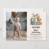 サファリ アニマルズ ワイルド ワン 1歳の誕生日 招待状 (正面)
