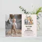 サファリ アニマルズ ワイルド ワン 1歳の誕生日 招待状 (スタンド正面)