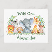 サファリ アニマルズ ワイルド ワン 1歳 誕生日 招待状 (正面)