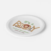 サファリ アニマル おとこのこ ウッド ベイビー シャワー ペーパープレート (アングル)