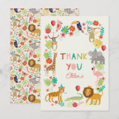 サファリ アニマル サンクス, カラフルで楽しいジャングル テーマ サンキューカード (正面/裏面)