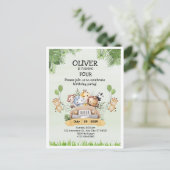 サファリ アニマル ズー 誕生日 4歳 招待状 ポストカード (スタンド正面)